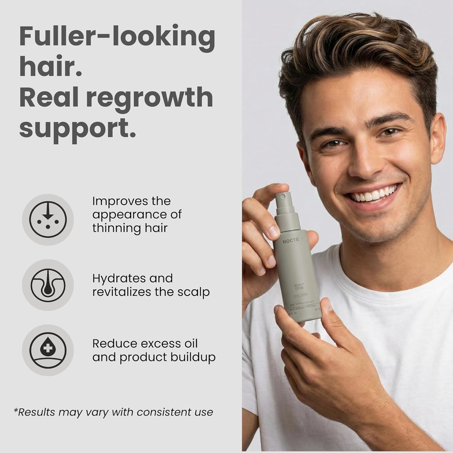 Minoxidil 5% Hair Regrowth Treatment for Men & Women – Scalp Spray Solution with Caffeine & Botanical Complex – Nocte 60ml